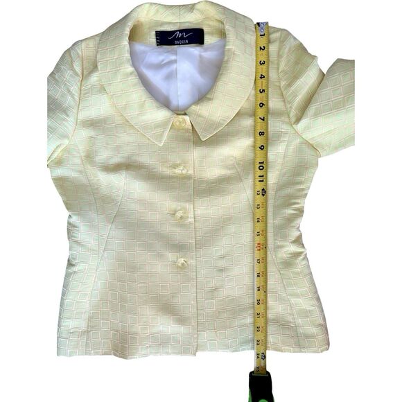 Vintage M Daquin Paris Yellow Jacquard Skirt Suit Set Mod Retro 60s Boxy Jacket - Picture 6 of 12